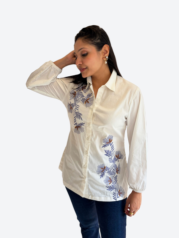 Ivory Fern Embroidered Shirt