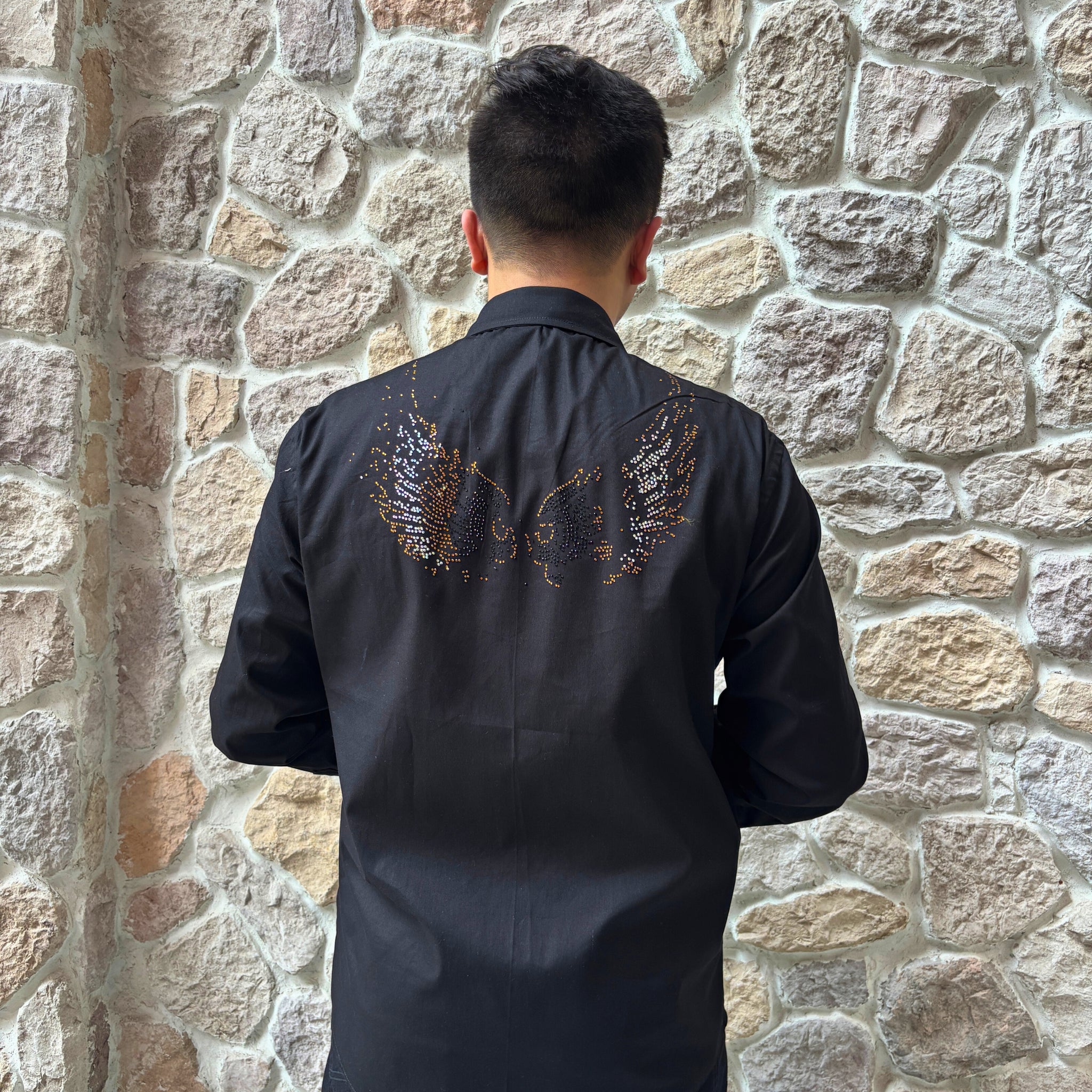 Midnight Wings Men's Embellished Black Shirt