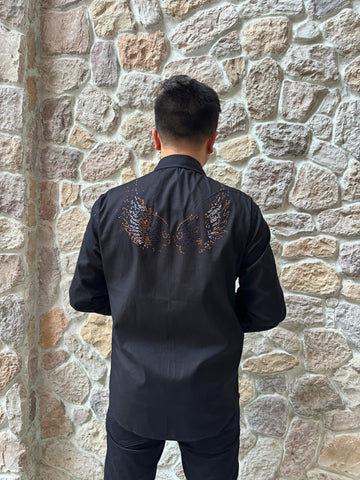 Midnight Wings Men's Embellished Black Shirt
