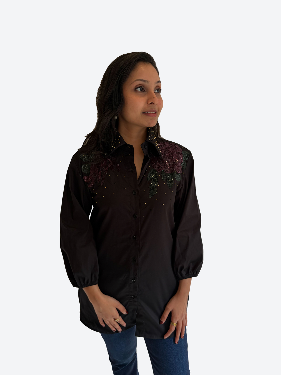 Midnight Bloom Embellished Shirt