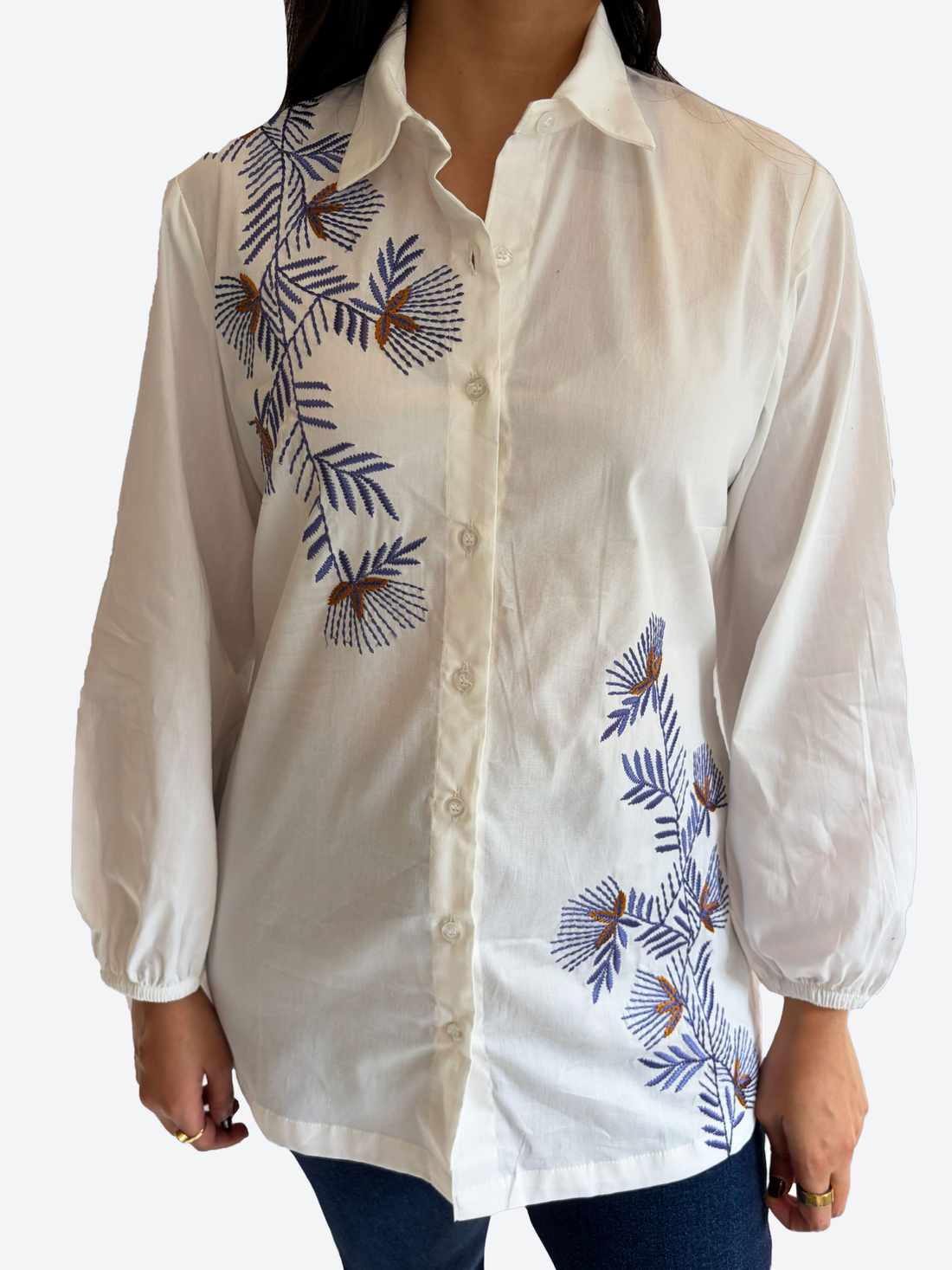 Ivory Fern Embroidered Shirt