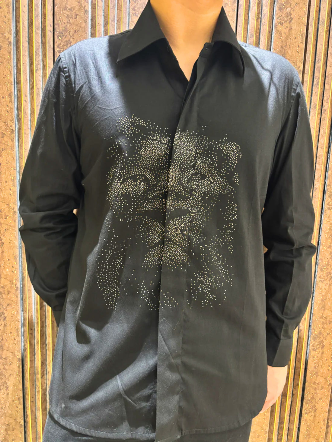 Noir Lion Men's Embellished Black Shirt