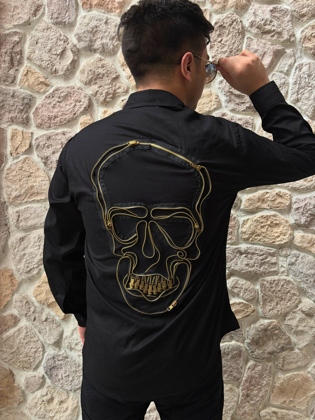 Zipped Skull Statement Shirt – Black Edition
