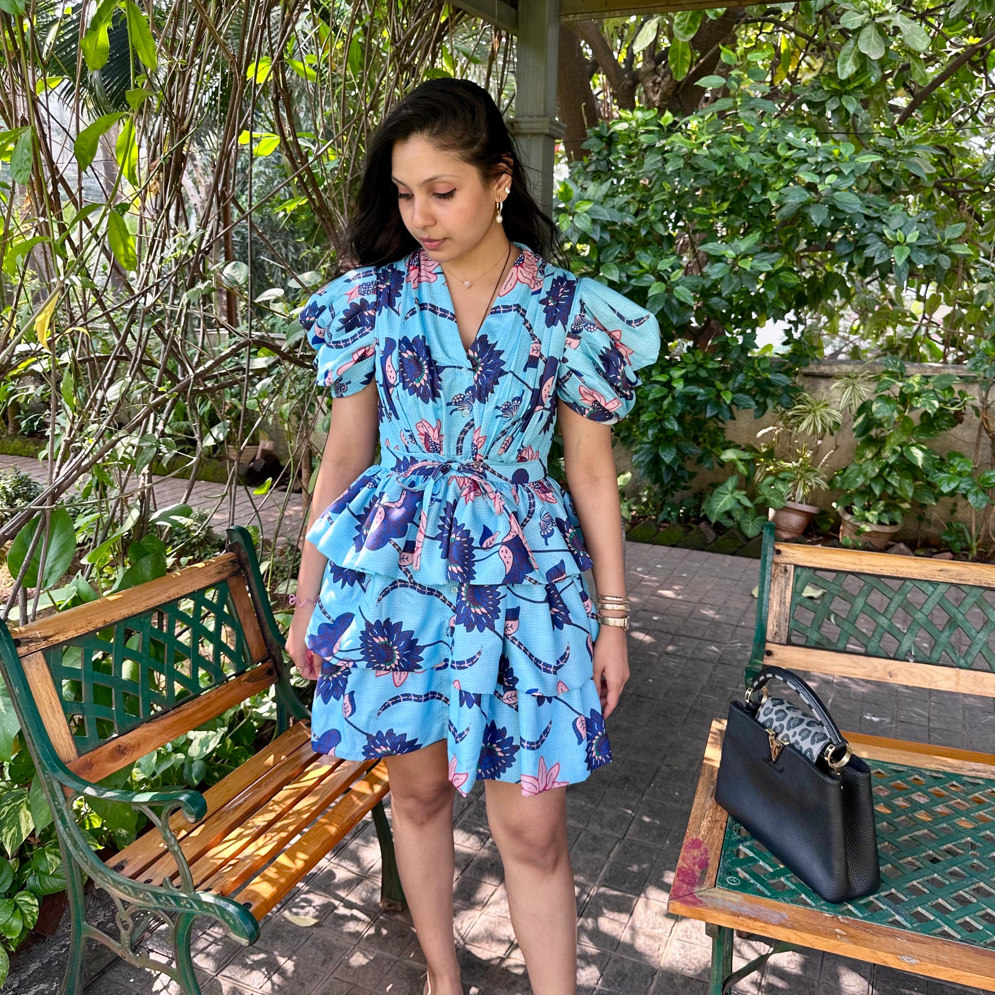 Azure Bloom Ruffle Dress