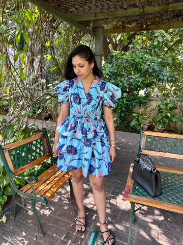 Azure Bloom Ruffle Dress