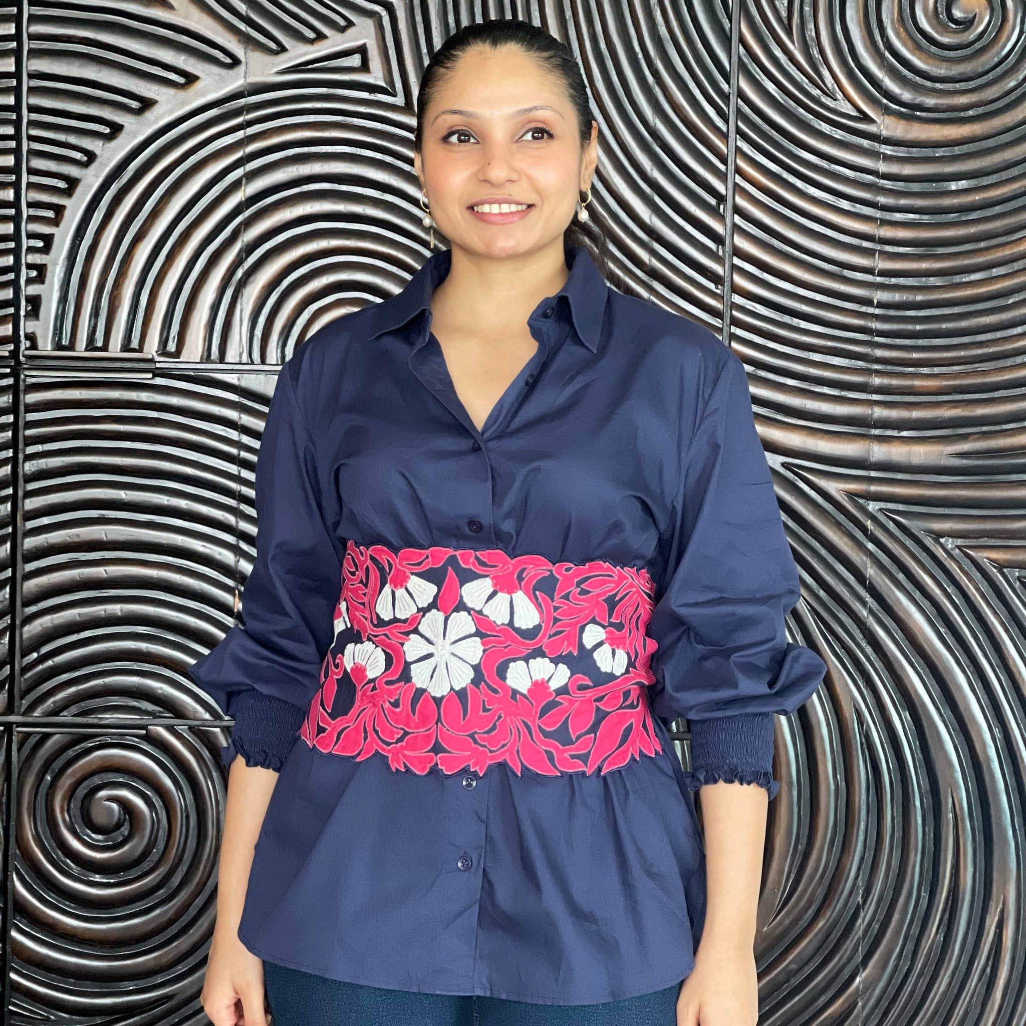 Ivory Grace shirt with Appliqué Tie belt