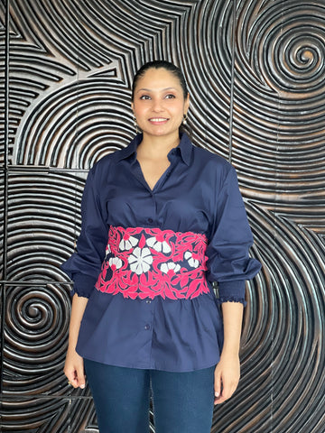 Ivory Grace shirt with Appliqué Tie belt