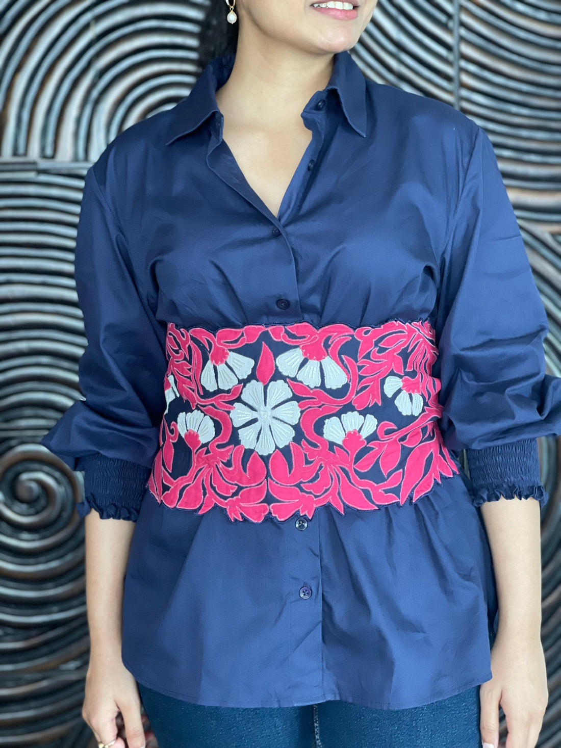 Ivory Grace shirt with Appliqué Tie belt