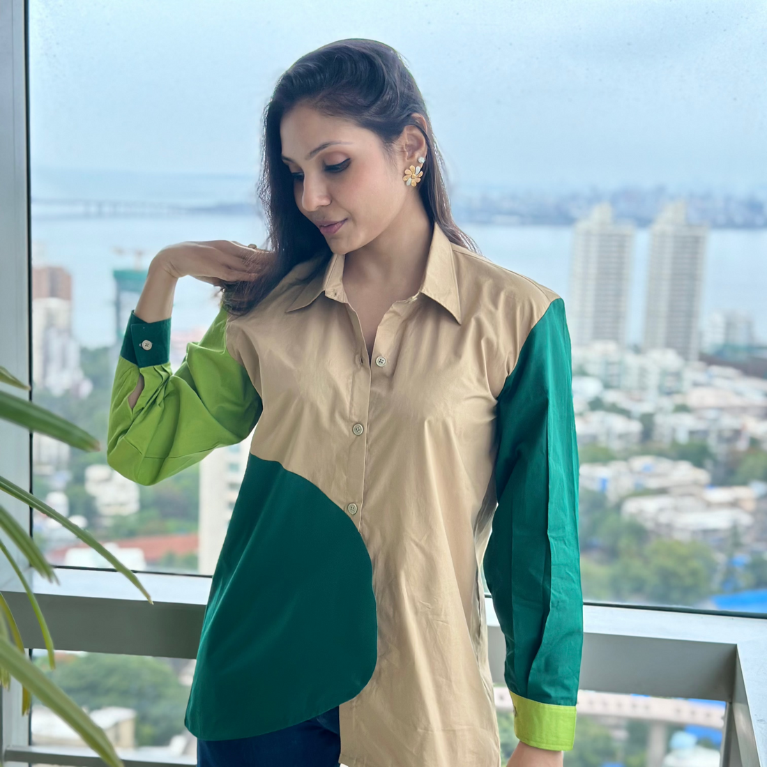 Earthy Elegance Colorblock Shirt
