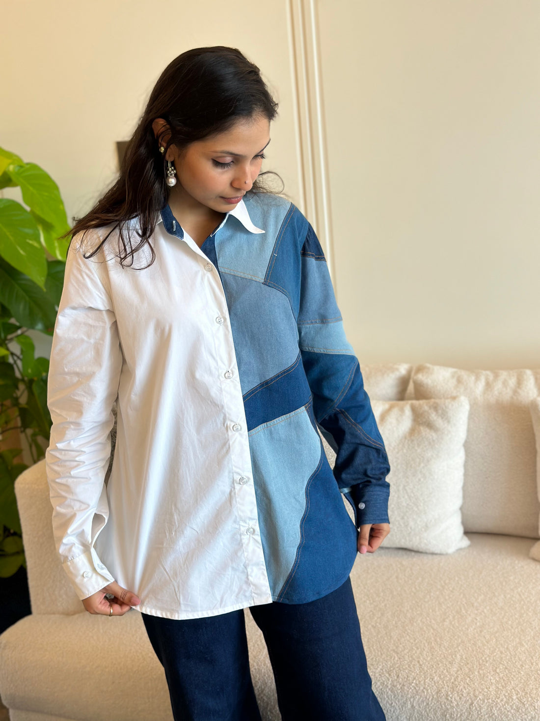 Dual-Tone Denim Patchwork Shirt
