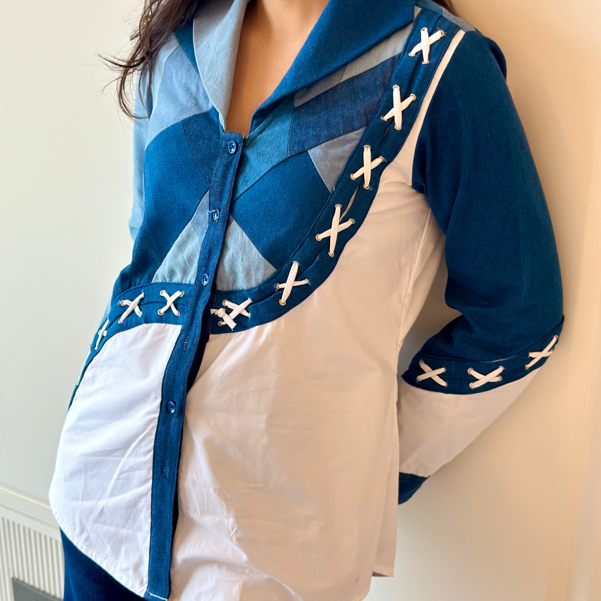 Denim Corset Patchwork Shirt