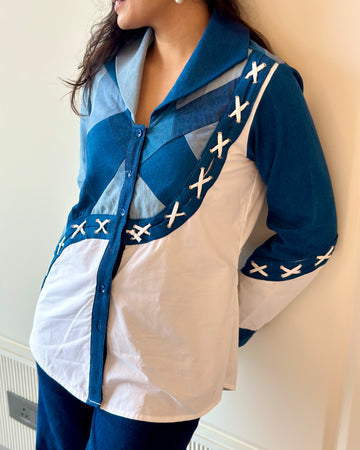 Denim Corset Patchwork Shirt