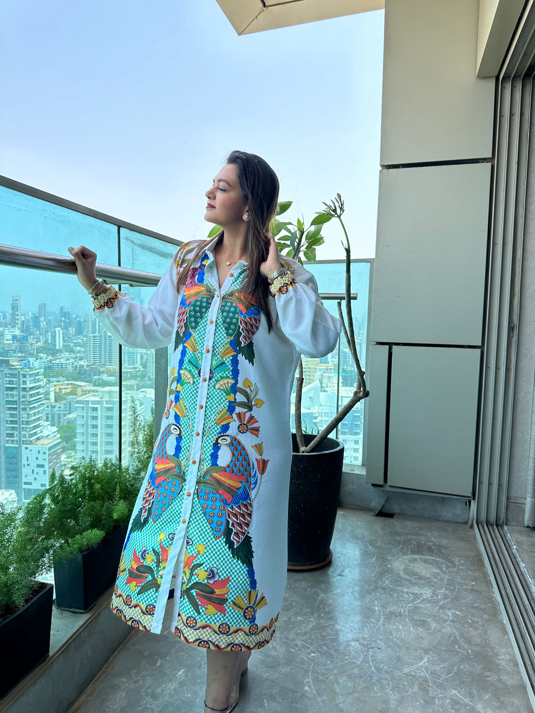Tropical Peacock Print Shirt Dress