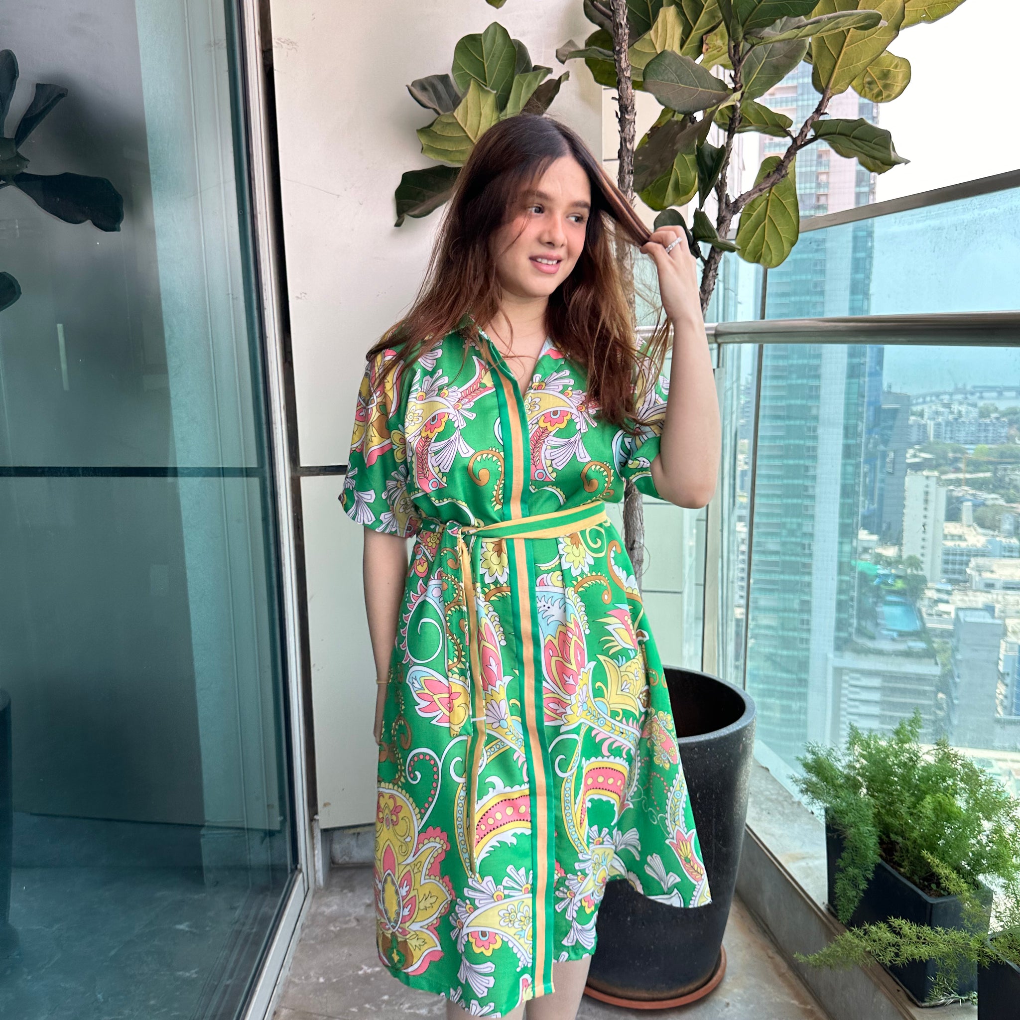 Tropical Green Paisley Midi Dress