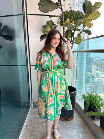Tropical Green Paisley Midi Dress