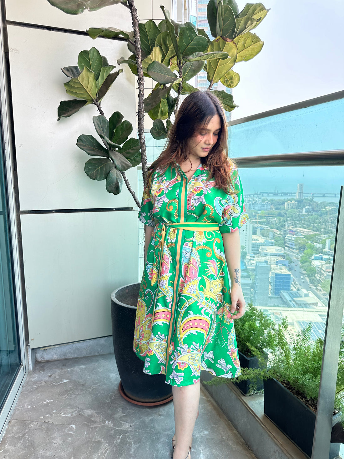 Tropical Green Paisley Midi Dress