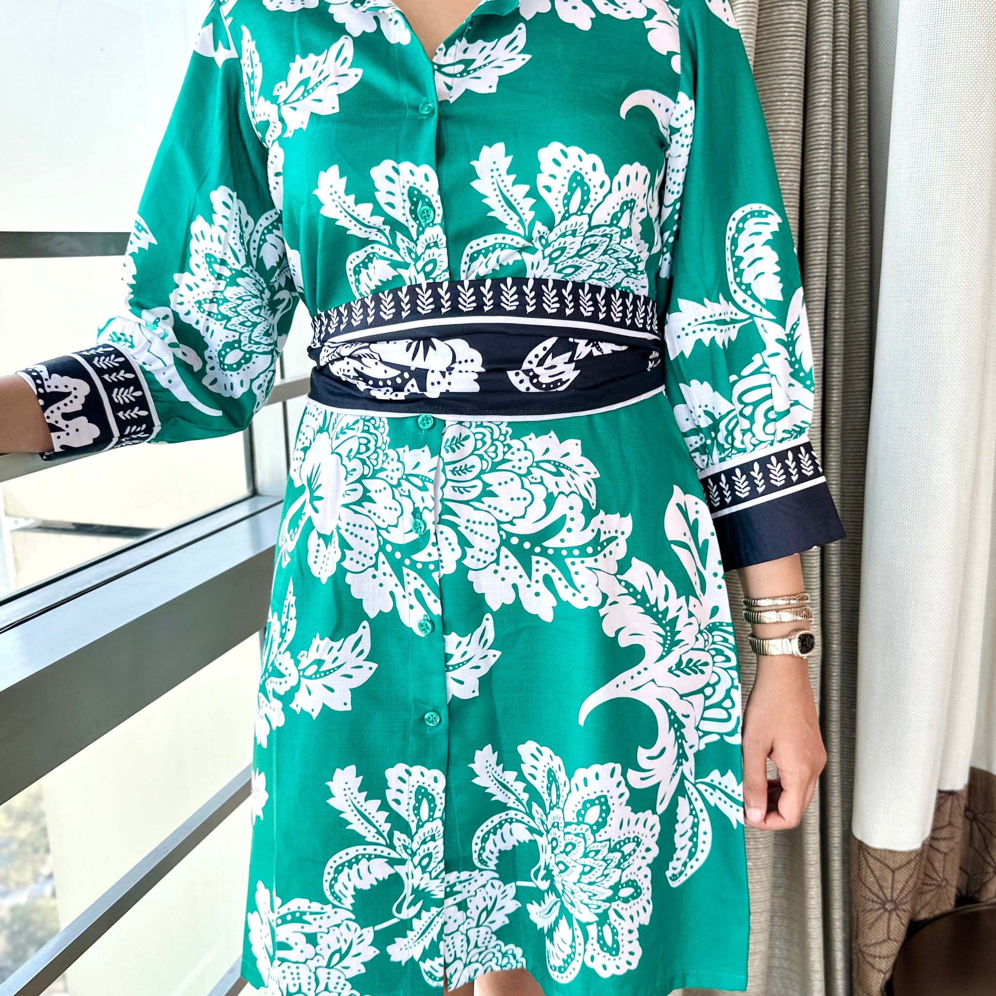 Emerald Elegance Shirt Dress
