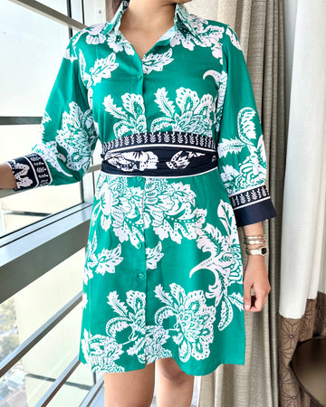 Emerald Elegance Shirt Dress