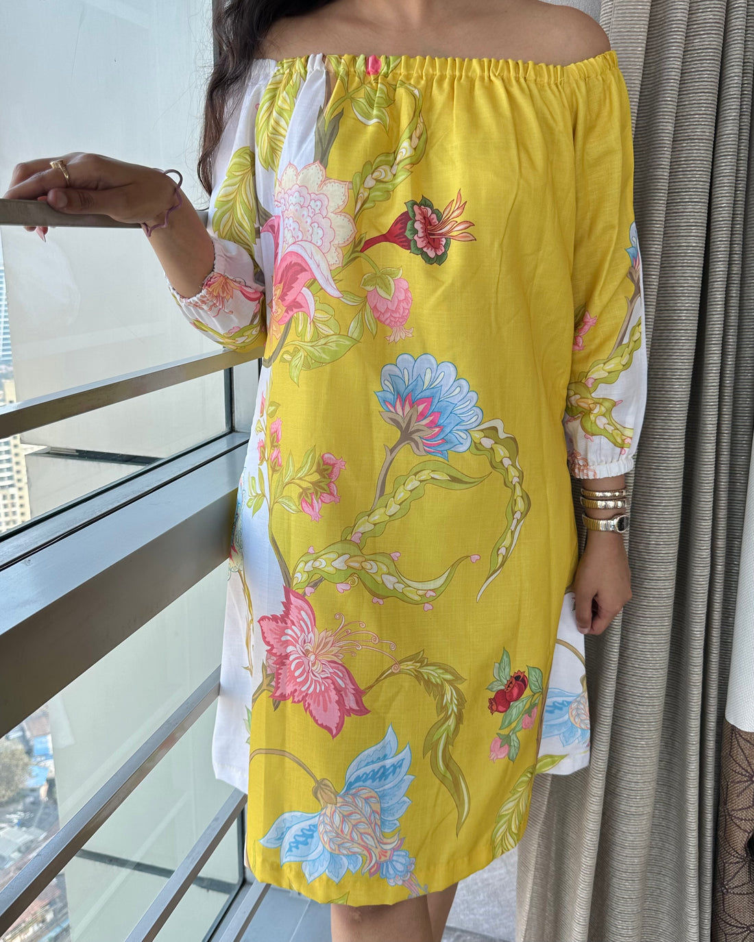 Sunshine Bloom Off-Shoulder Dress