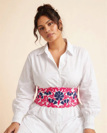 Ivory Grace shirt with Appliqué Tie belt