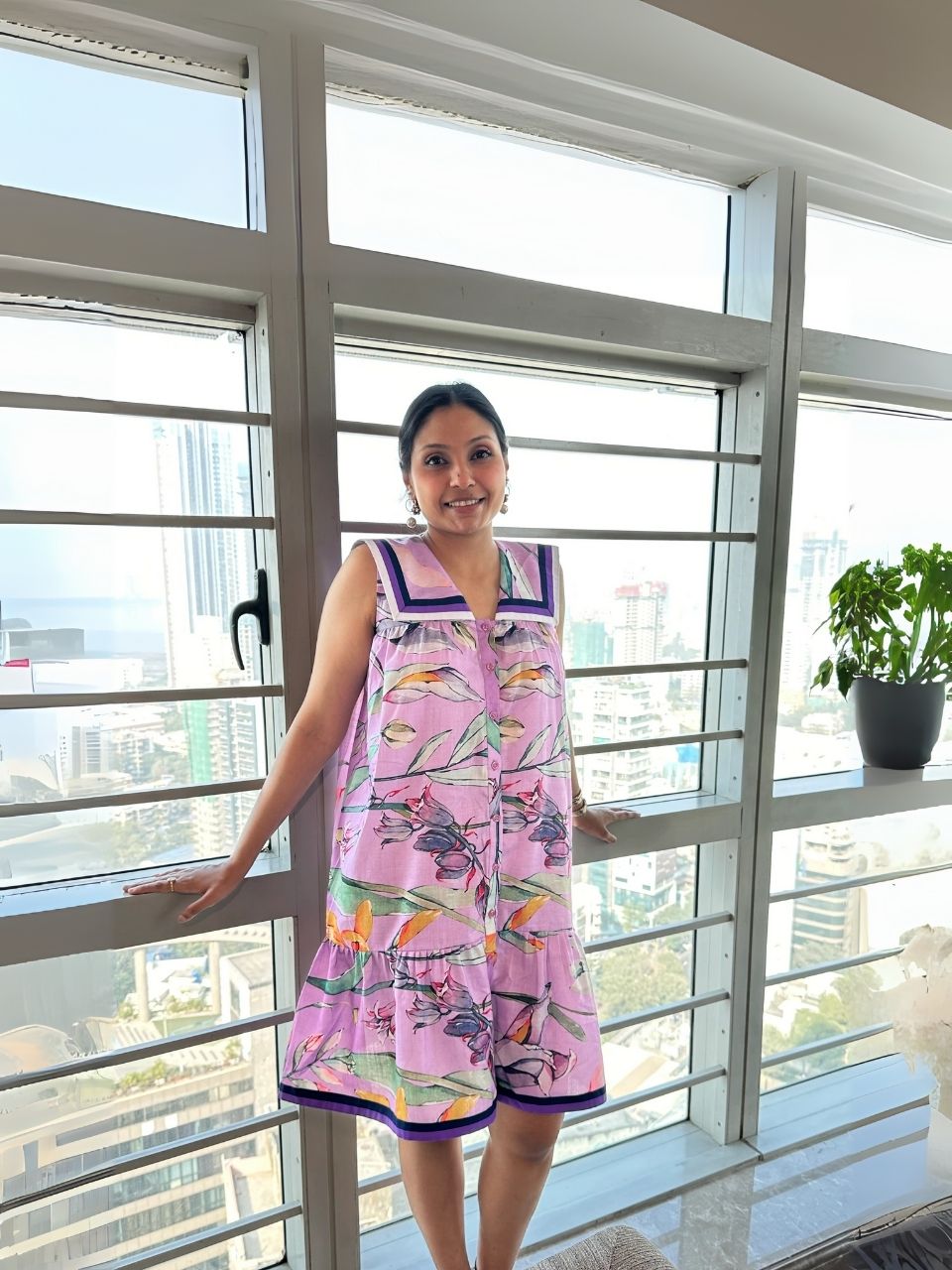 Lavender Breeze Sailor-Collar Dress