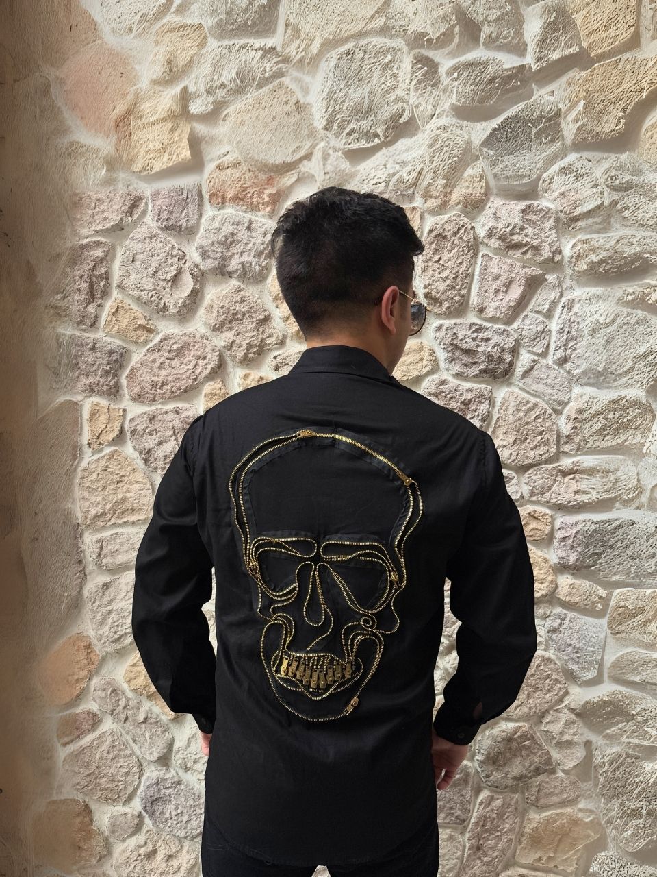 Zipped Skull Statement Shirt – Black Edition