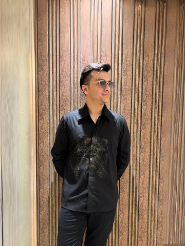Noir Lion Men's Embellished Black Shirt