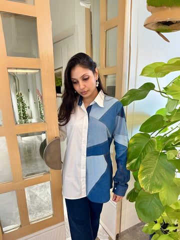 Dual-Tone Denim Patchwork Shirt